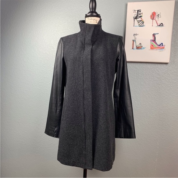 Eileen Fisher Wool Leather Coat Sm - Picture 4 of 10